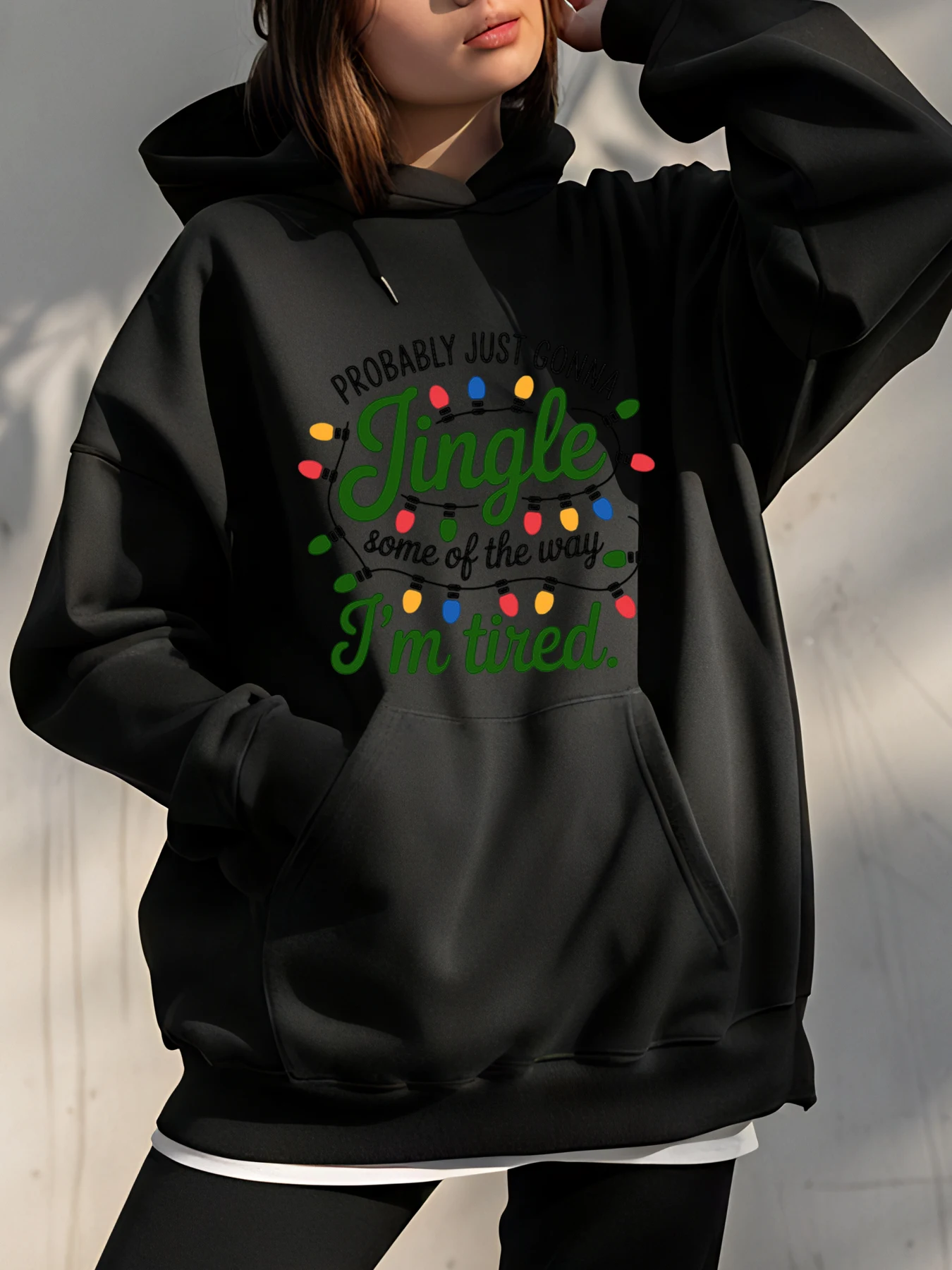 

Толстовка с рождественскими огнями и забавной цитатой для женщин, повседневная зимняя одежда