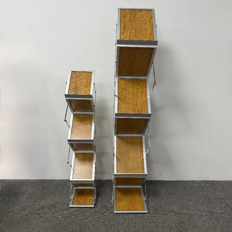 Double-sided foldable poster and magazine display stand with lightweight pegboard and premium black suitcase