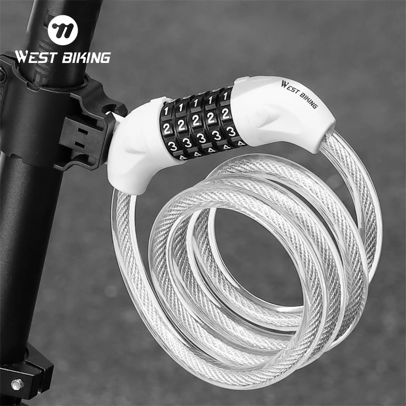 WEST BIKING Portable Cable Lock For Road Bike 5 Digits Code Combination Wire Lock MTB E-bike Anti-Theft Cycling Password Lock