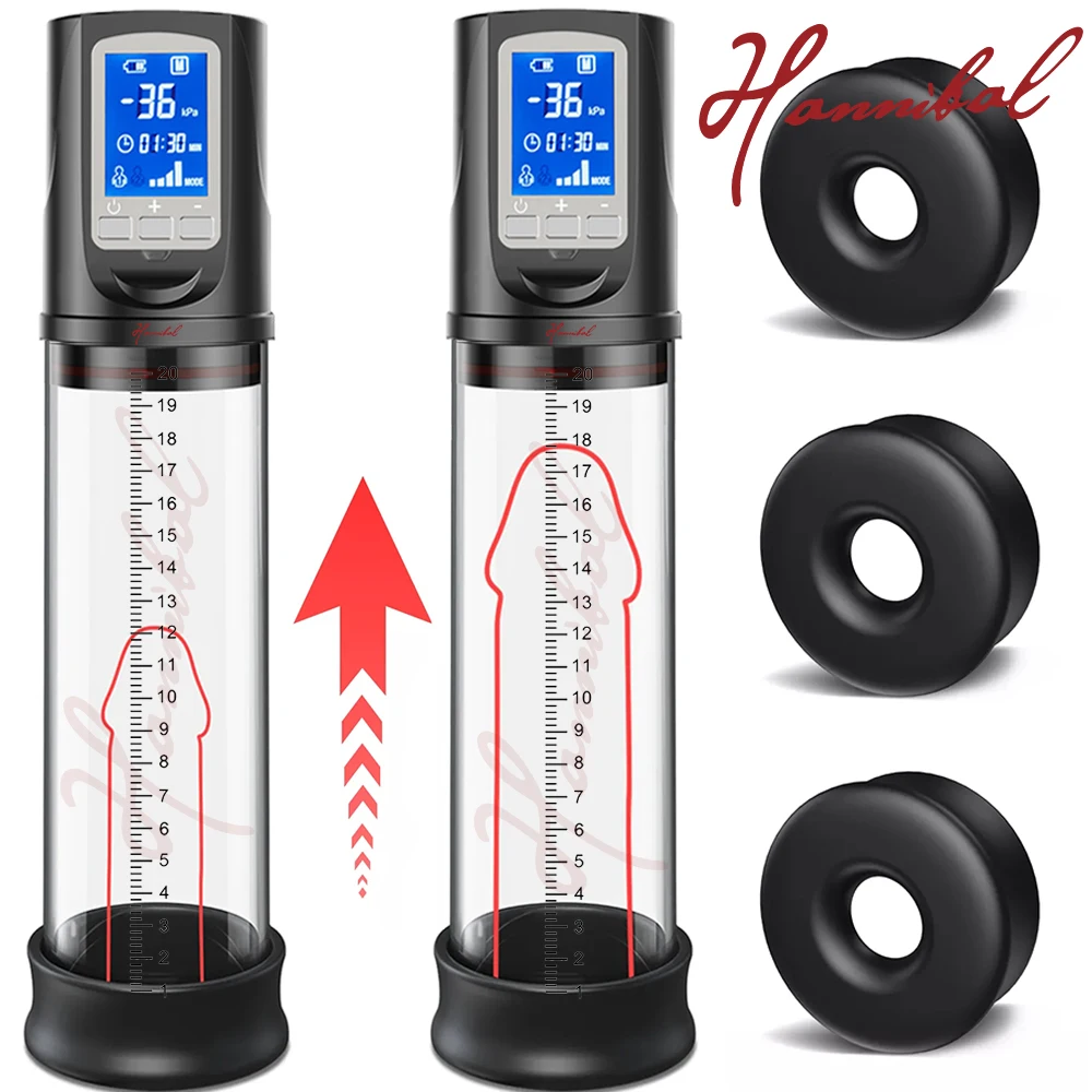 Hannibal LCD Electric Penis Pump Penis Enlargement Extend Pump Penis Trainer Male Masturbators Cup Dick Pump Sex Toys for Men