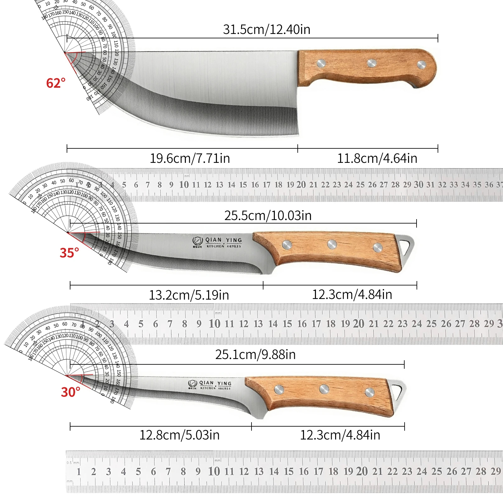 Professional 3-Piece Butcher Knife Set-High Carbon Steel Boning,Cleaver&Utility Knives with Sheaths for Beef,Pork,Lamb,Chicken view 6