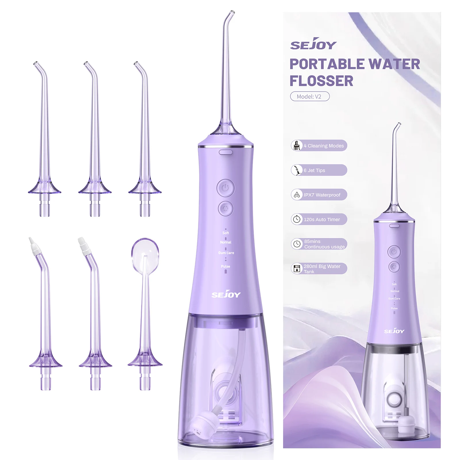SEJOY Dental Oral Irrigator Water Flosser Thread Teeth Pick Mouth Washing Machine 8 Nozzels 5 Modes USB Rechargeable 230ml Tank