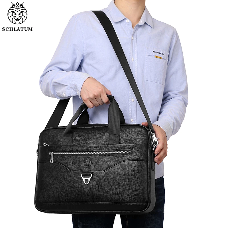 SCHLATUM-Maleta de couro retrô para homens, bolsa crossbody casual de 15,6 \