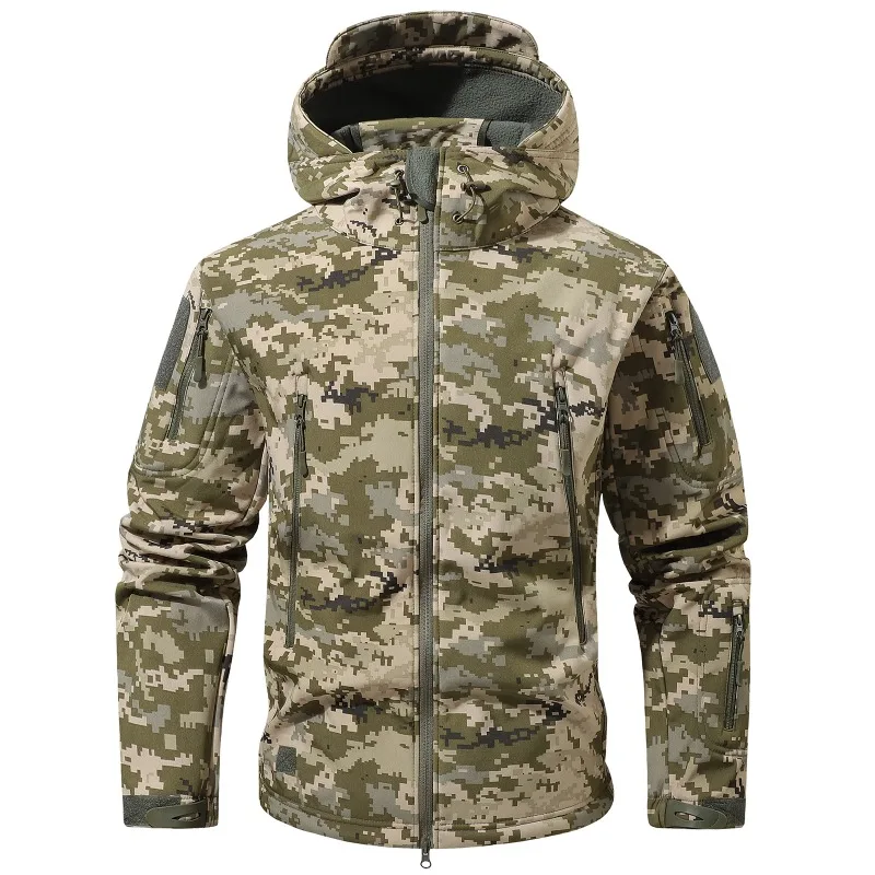 Men-Hooded-Tactical-Softshell-Jacket-Fleece-Lined-Windproof-Water-Resistant-Multi-Zipper-Pockets-Outdoor-Hiking-Hunting-Casual