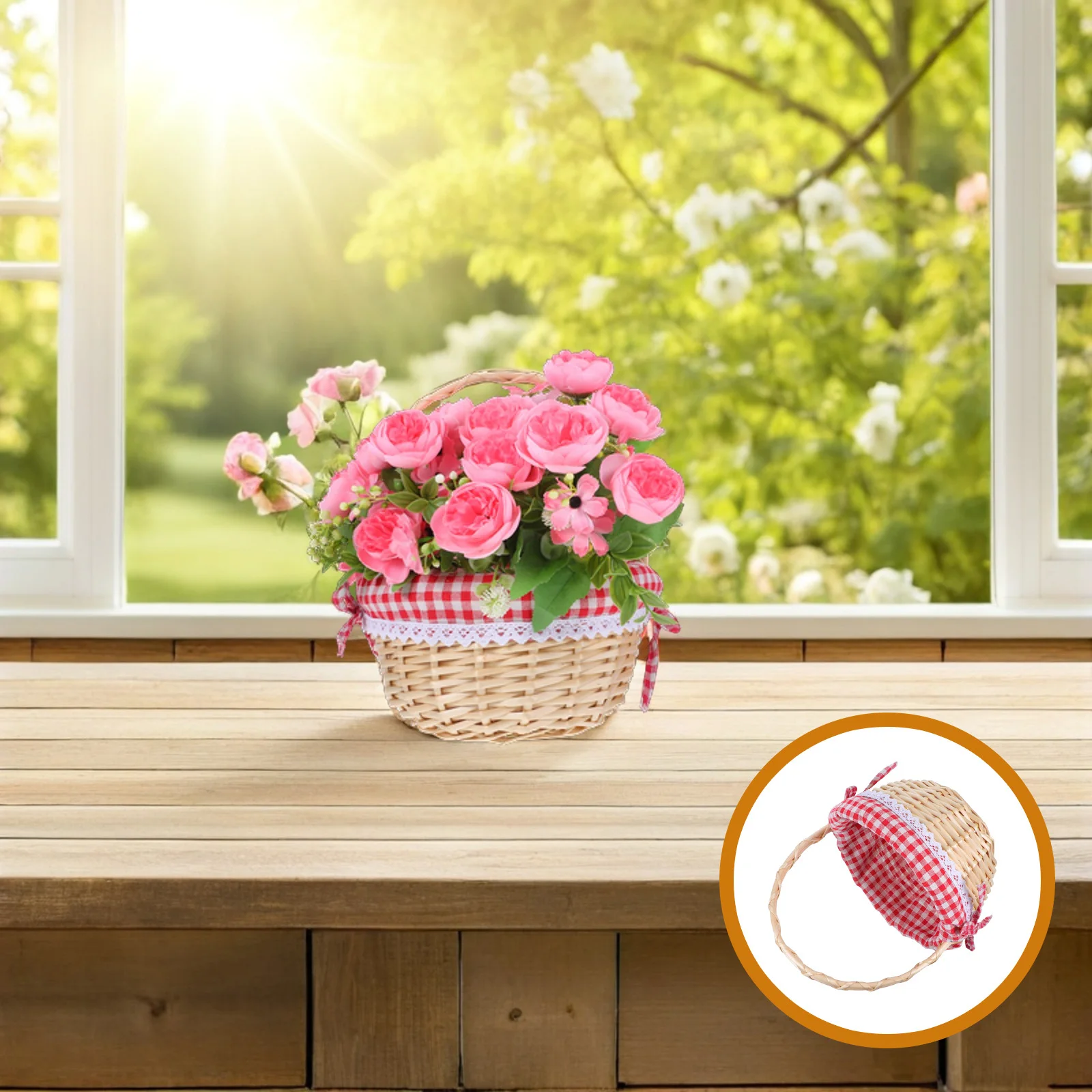 

Handwoven Natural Willow Rattan Basket with Handle Elegant Round Picnic Fruit Bread Storage Container Wedding Party Favor Flower