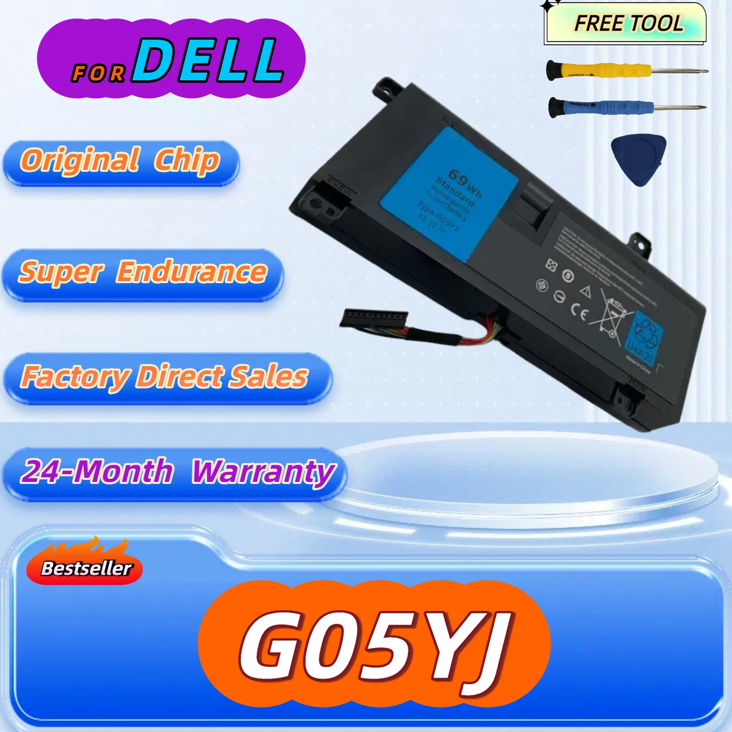 بطارية G05YJ لأجهزة DELL Alienware 14 A14 M14X R3 R4 Series P39G Alienware 14D-1528 GO5YJ Y3PN0 8X70T أداة مجانية + ضمان 24 متر