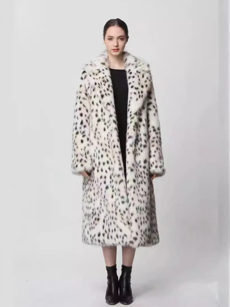 

Белые леопардовые длинные куртки из искусственного меха с лацканами Куртки из искусственного лисьего меха Пушистые теплые роскошные женские плюшевые пальто Толстая верхняя одежда Повседневная