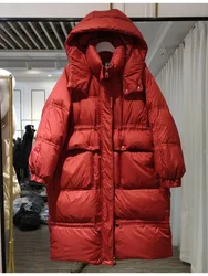 Veste longue à capuche pour femme, 90% duvet de canard blanc, manteau décontracté, plissé, parka, coupe-vent de neige, vêtements d'extérieur chauds, hiver