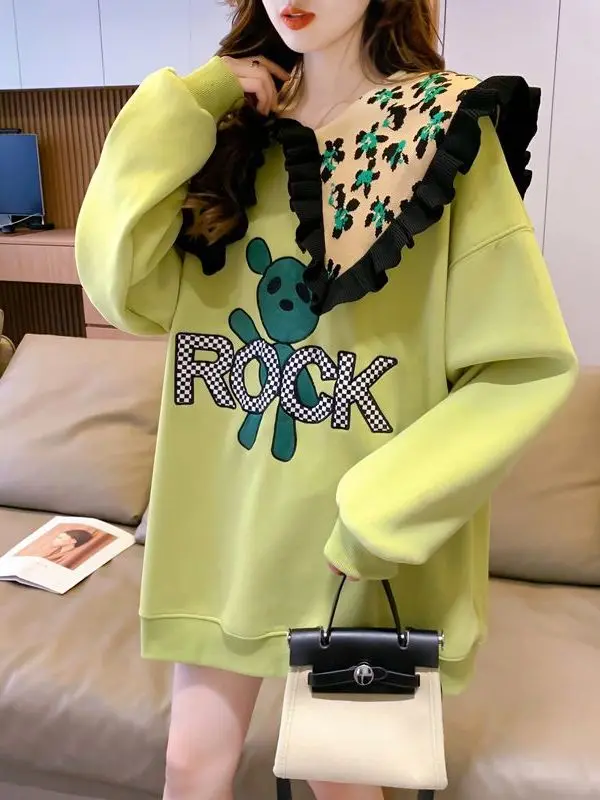 Felpa con cappuccio Thiened Fce da donna taglie forti Design versatile casual Alla moda Vestibilità oversize Confortevole cotone morbido Sle coreano