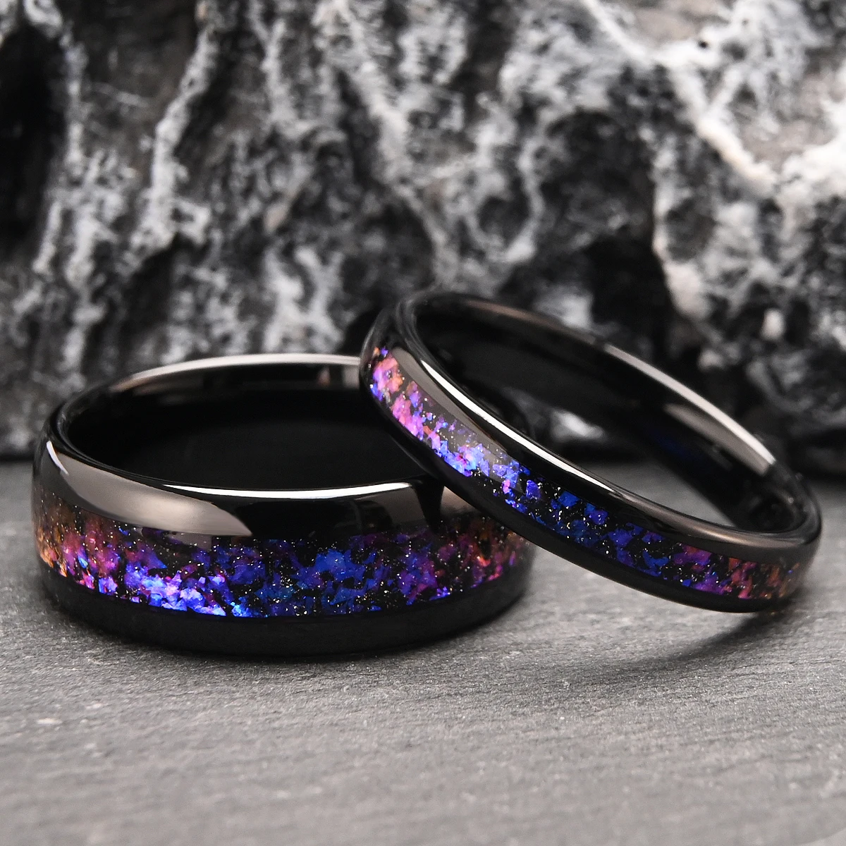 Black 8/4mm Men Woman Tungsten Carbide Wedding Band Rings Nebula Dome Polish Comfortable Engagement Jewelry Gifts Daily Wear