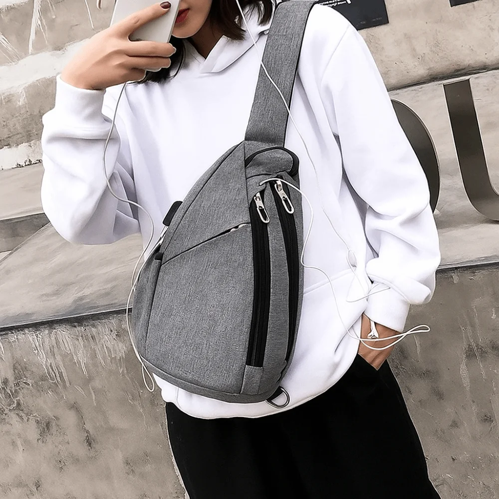 Multilayer Men's Chest Bag Large Capacity Multifunctional Oxford Sling Shoulder Bag Adjustable Strap Solid Color