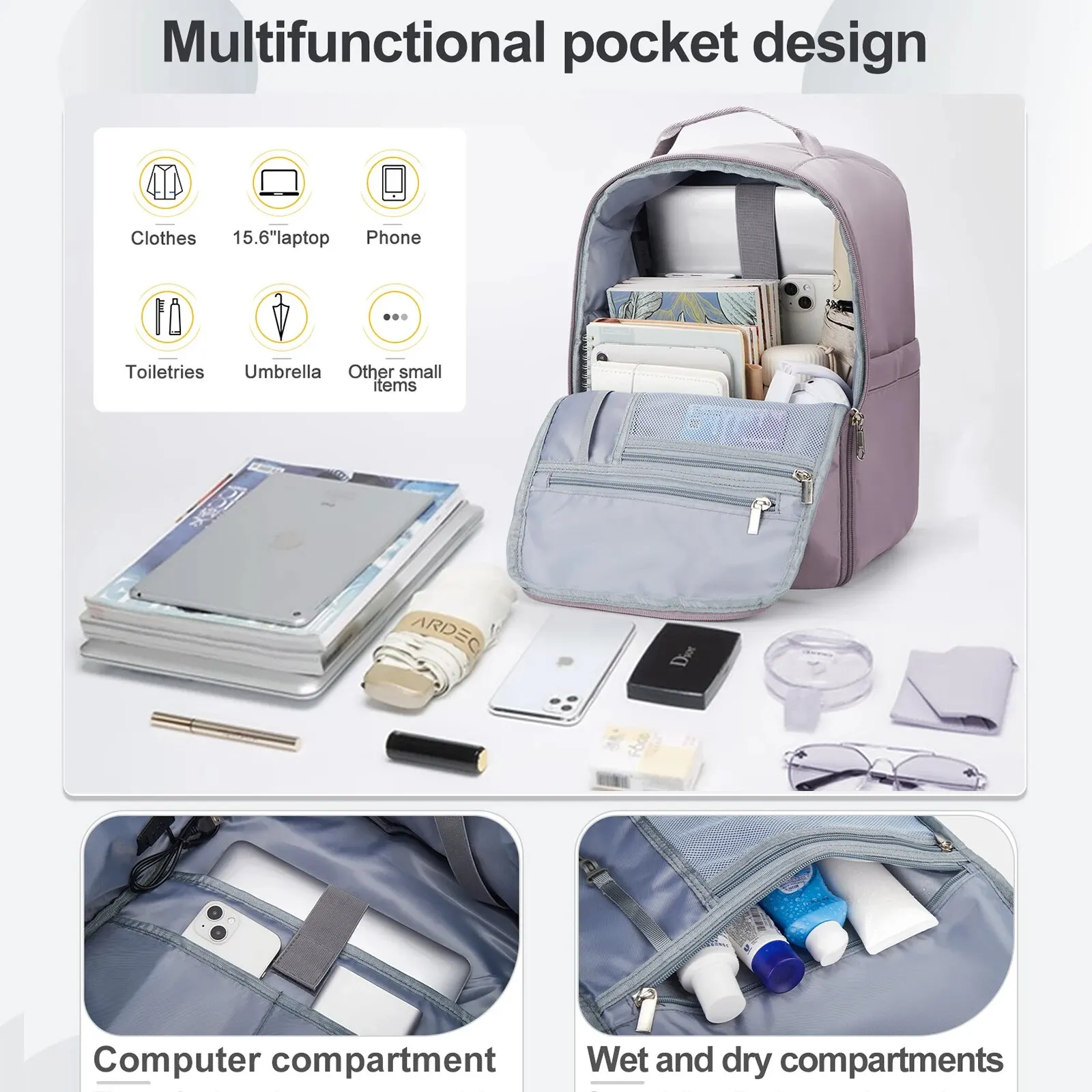 Likros Hand Luggage Backpack for Ryanair 40x20x25 Cabin Bag, Easyjet 45x36x20 Lightweight Aeroplane Carry-Ons Travel Backpack