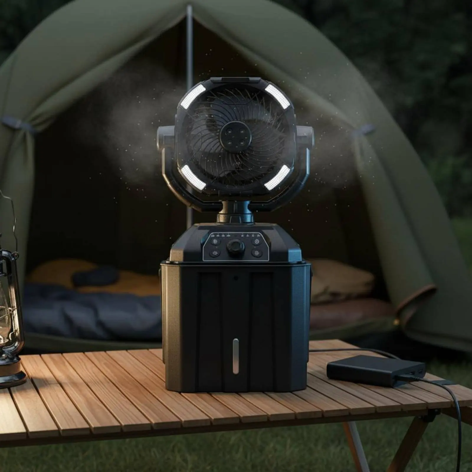 Outdoor Misting Fan with Water Reservoir Oscillating Head Hanging Tent Fan with Wireless Controller Foldable Air Air Cooling