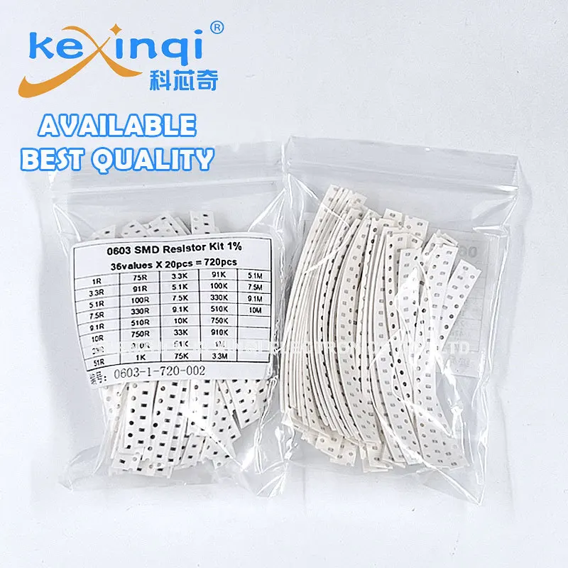 720pcs(36Value X 20pcs) 0603 0805 1206 SMD Resistor Kit 1/4W 0.25W 5% 1 Ohm~10M Ohm Component Diy Set 10R 3.3 330 910 1M 5.1R