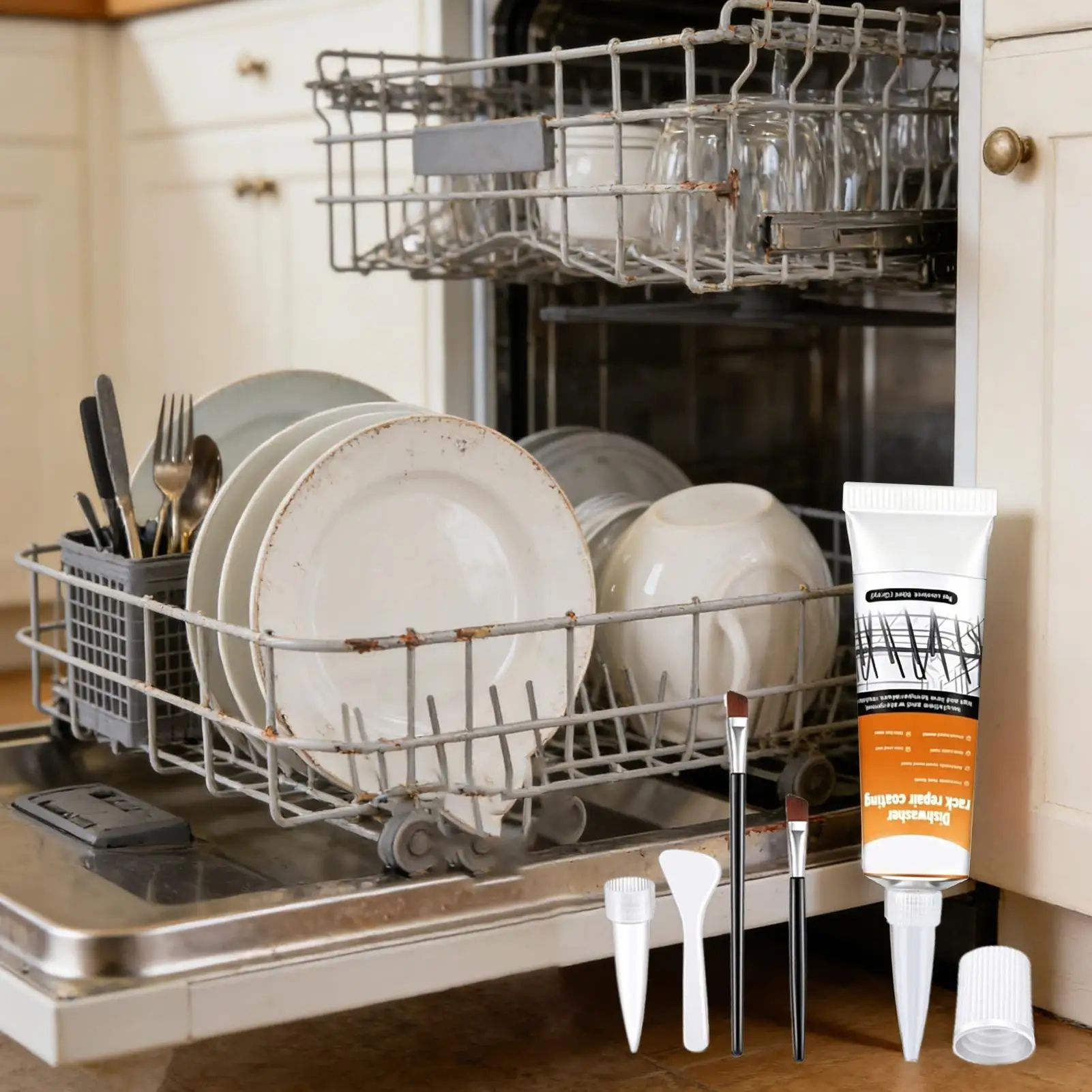 50ml Dishwasher Rack Repair Coating Coating Long-Lasting Gel with 2 Brushes Dishwasher Rack Repair Gel for Home Ovens Frying
