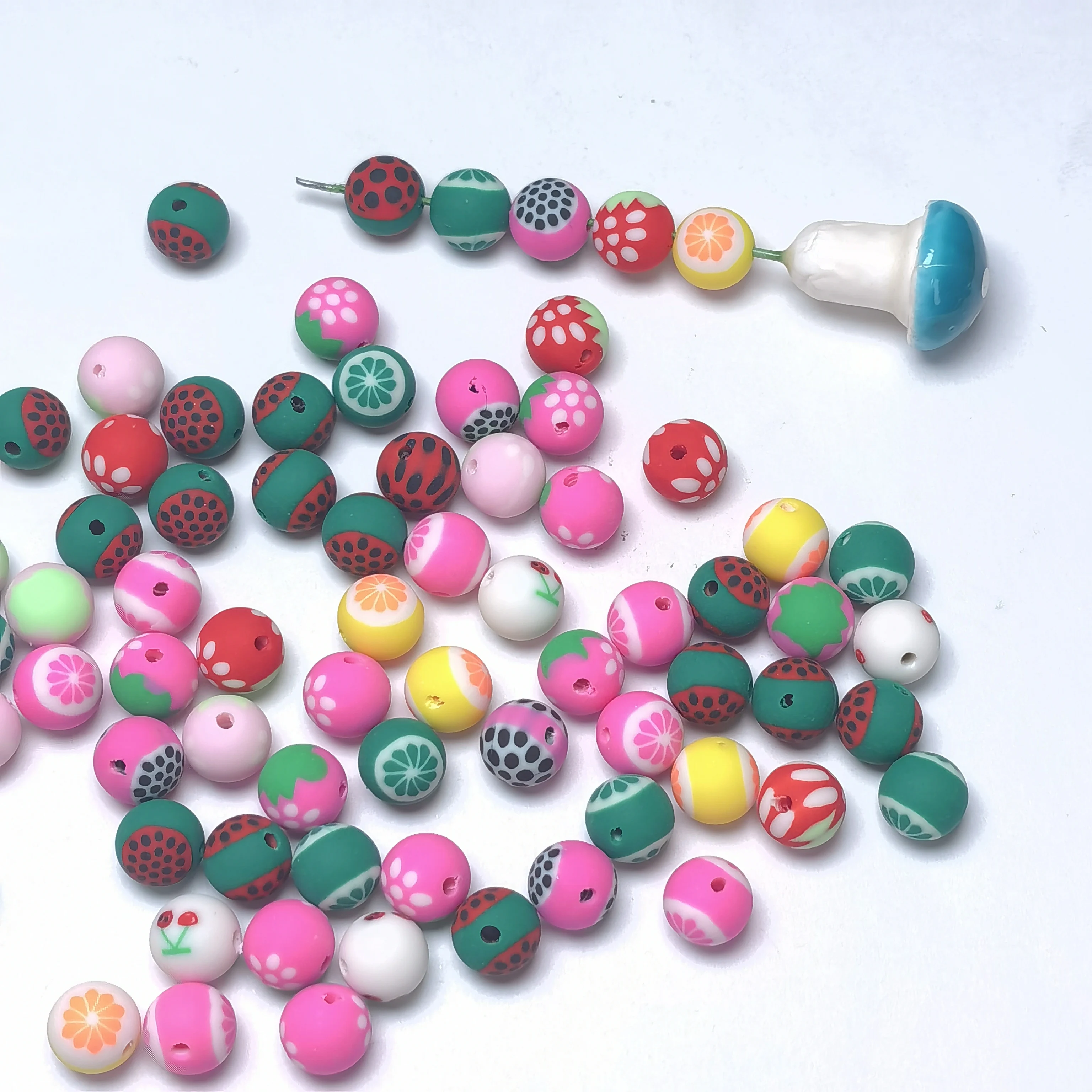 9mm Round Fruit Spacer Beads Polymer Clay Mixed Fruit Charm Beads for DIY Necklace Earrings Jewelry Bead Crafts Making Accessori