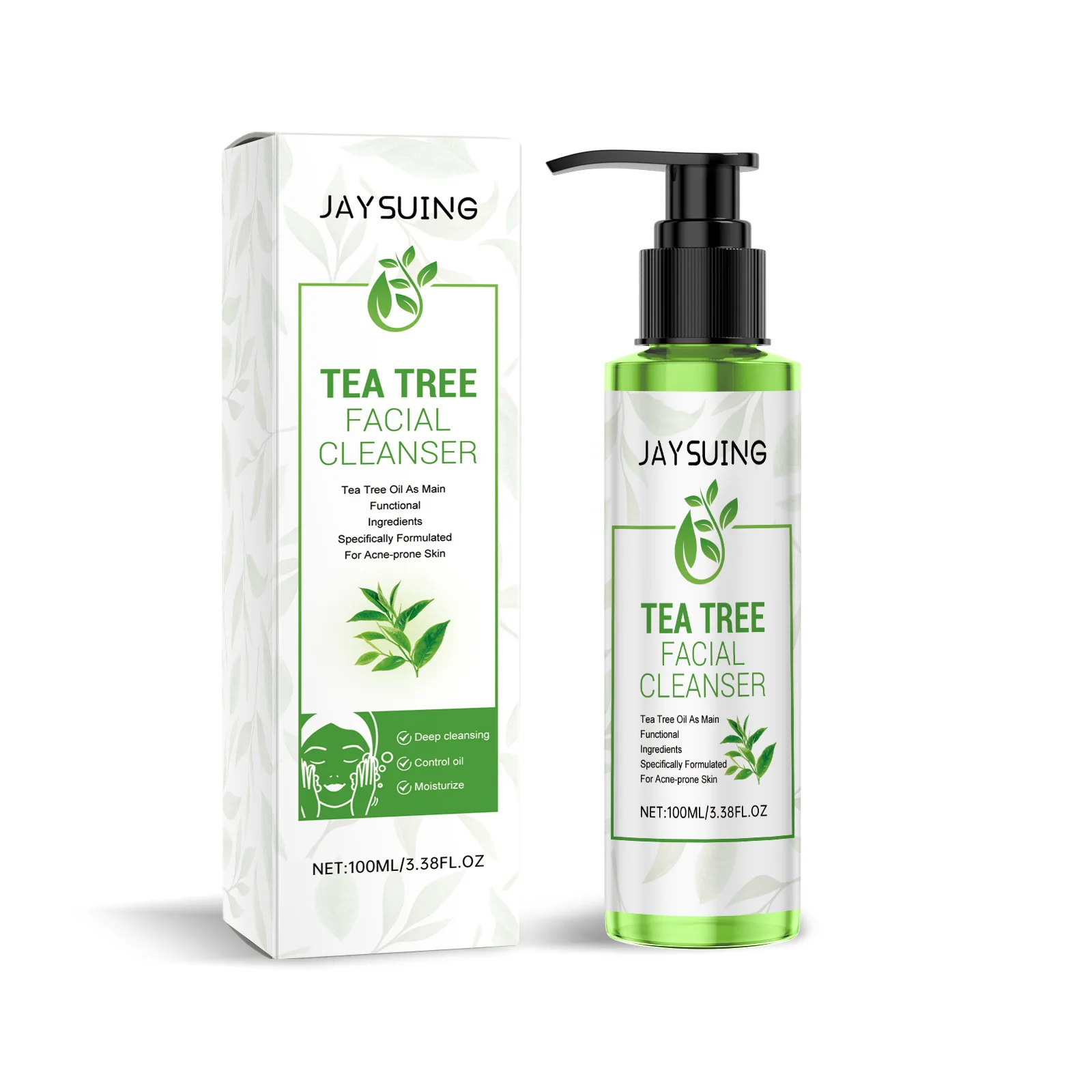 Tea Tree Facial Cleanser Acne Treatment Blackhead Removal Shrink Pore Exfoliating Cleaning Moisturize Oil Control Face Wash Gel