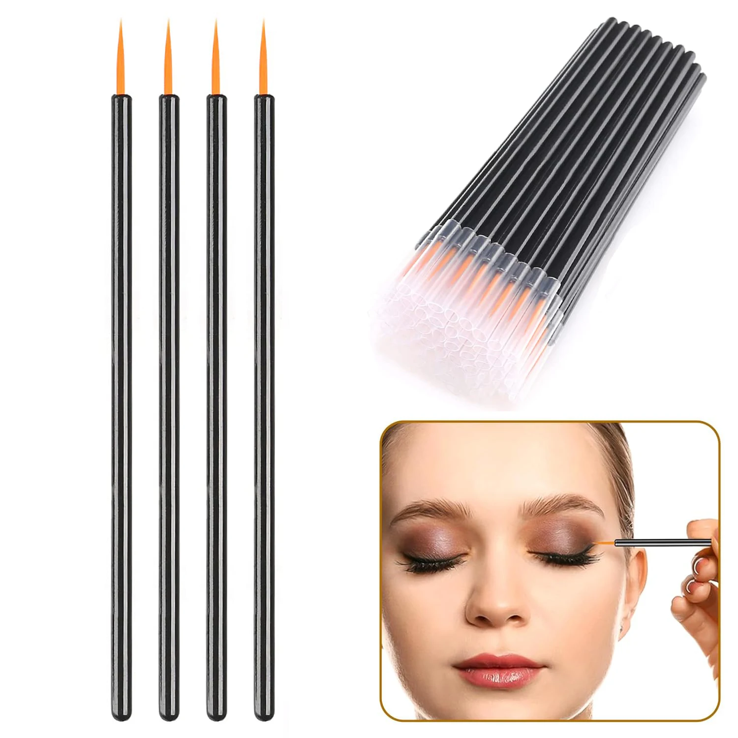 200Pcs Set Nylon Wool Eye Liner Disposable Eyeline Mascara Brushes Plastic Pen Holder Makeup Brushes For Women