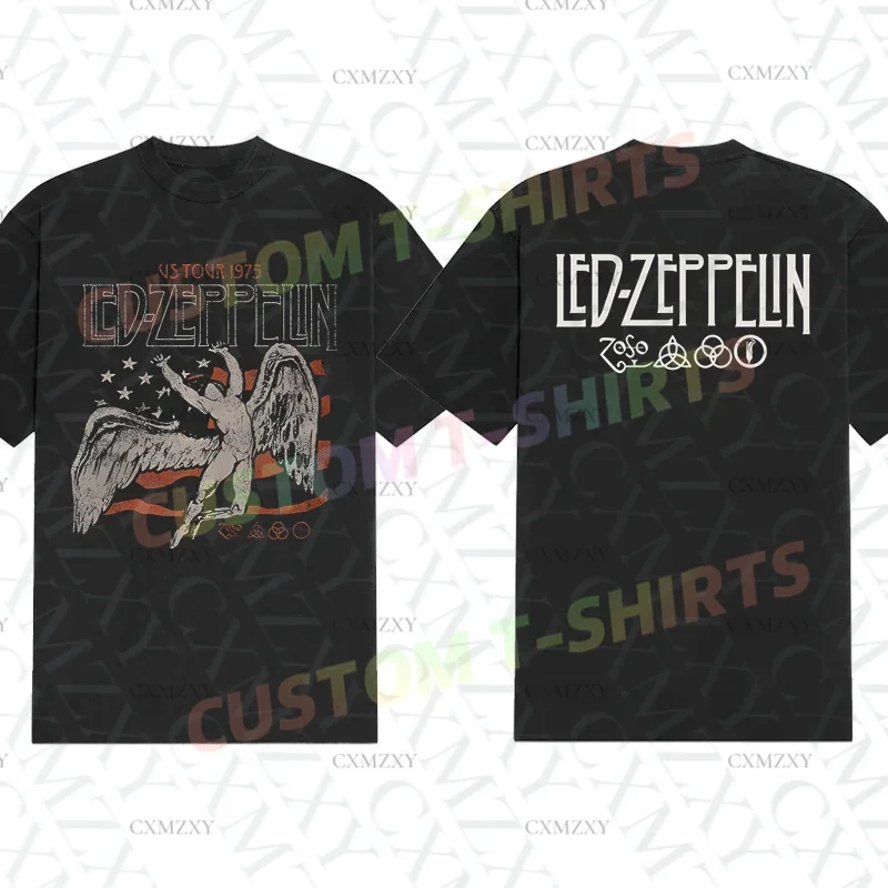 

Men T Shirt Casual Led US 1975 Tour Flag Zeppelin T-shirt Graphic Summer Sports Tops 100% Cotton Streetwear S-3XL Cool Tee