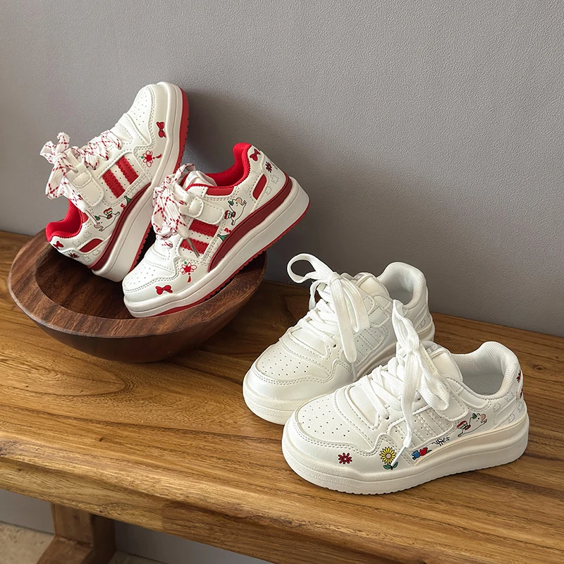 Fashionable Girls Printed Decorative Outdoor Casual Breathable Sneakers Spring New Children's Cute Versatile Cartoon Sneakers