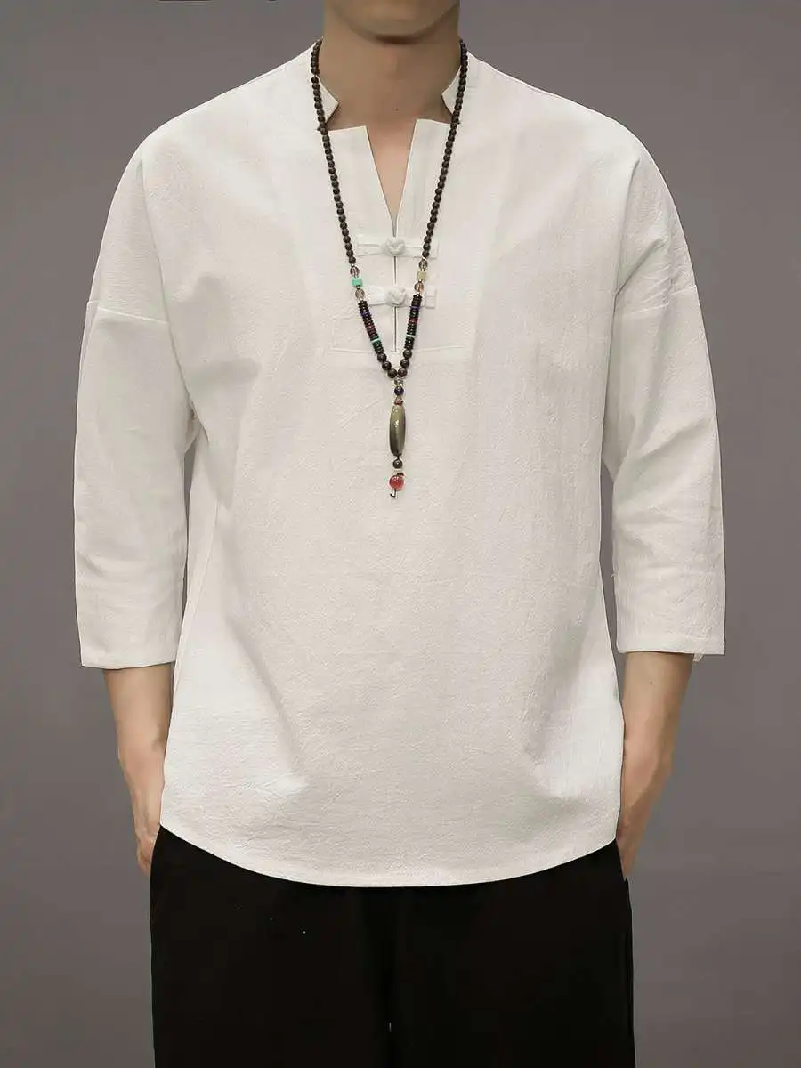 

Summer Wind Cotton Linen Men's T-Shirt Buttoned Sleeveless Zen Clothing Retro Style Ethnic Fashion Spring Collection 2023