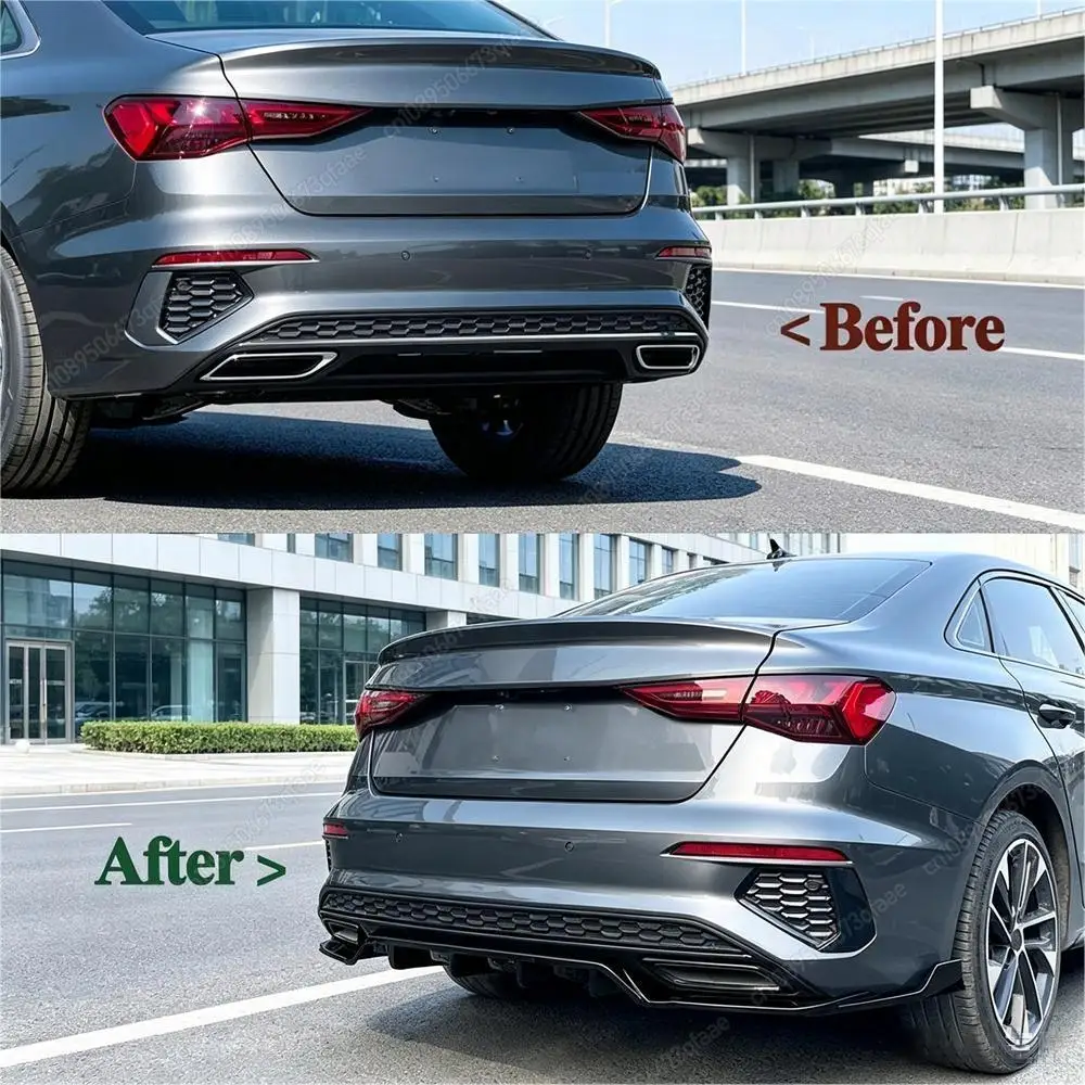 For Audi A3 8Y Sline Sedan/Limousine 2020-2024 ABS Gloss Black Car Rear Bumper Lip Diffuser Splitter Spoiler Cover Tuning