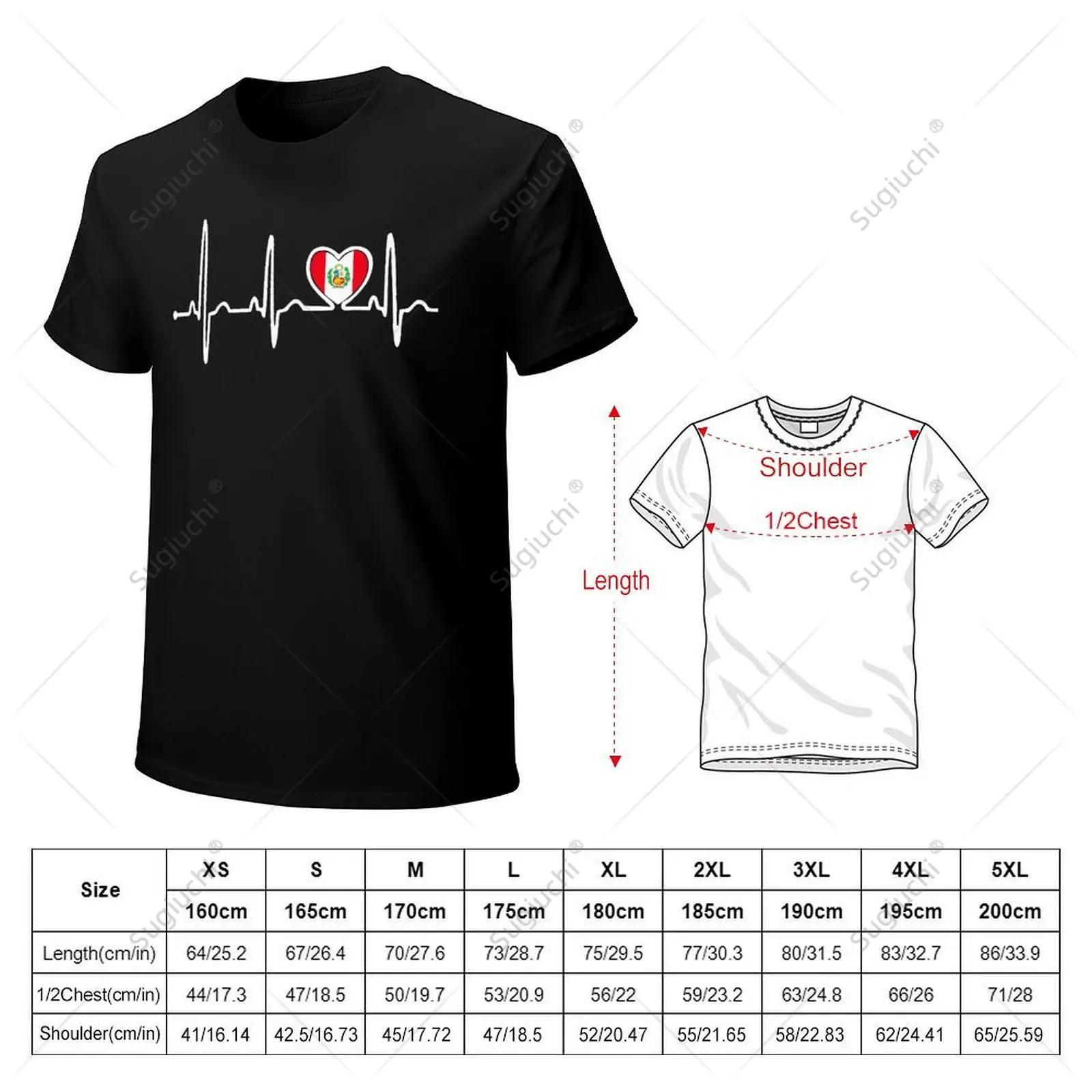 Unisex Men Peru Flag Electrocardiogram Heart Tshirt Tees T Shirts Women Boys 100% Cotton T-Shirt image 6