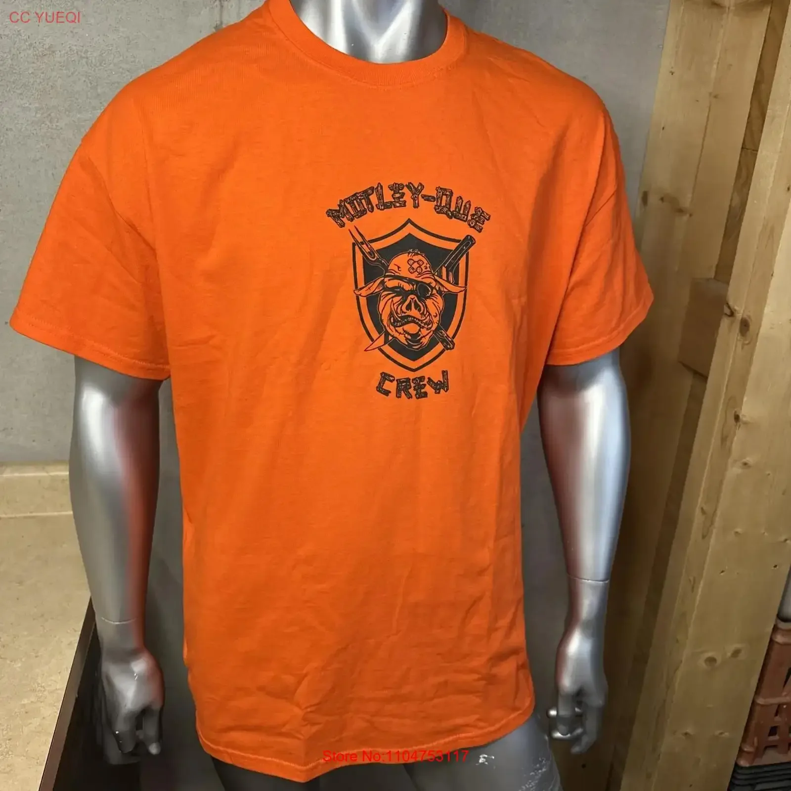 Funny BBQ Restaurant T Shirt Motley Que Men s XL Orange long or short sleeves vintage Washed designer clothes Stylish Stretched