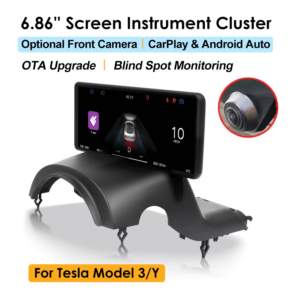 Nuovo modello da 6.86 pollici 3 modello Y Display Cluster Blind Spot Warning opzionale CarPlay Android Auto Front Camera per accessorio Tesla