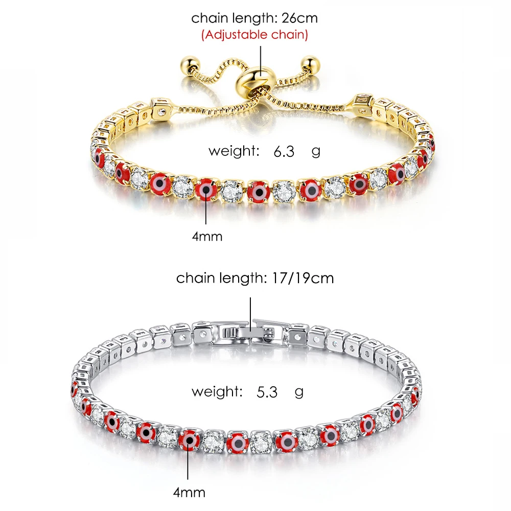 Lucky Turkey Evil Eye Adjustable Bracelet For Women Zircon Red Blue Eye Tennis Chain Bangles Good Luck Wealth Jewelry Gifts H162 view 6