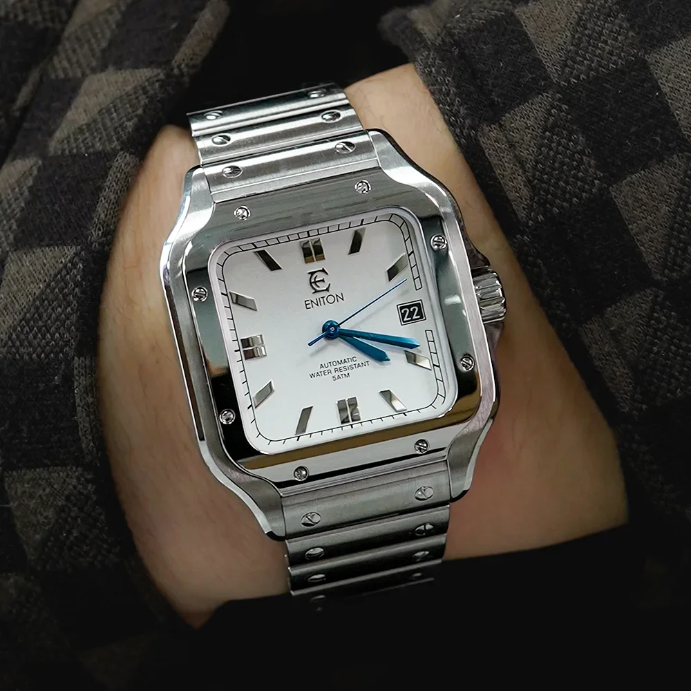 ساعات المعصم الميكانيكية ENITON الفولاذ المقاوم للصدأ 316L 9015 حركة ساعة أوتوماتيكية 5ATM مقاوم للماء الصلب الإصدار الفرقة للرجال