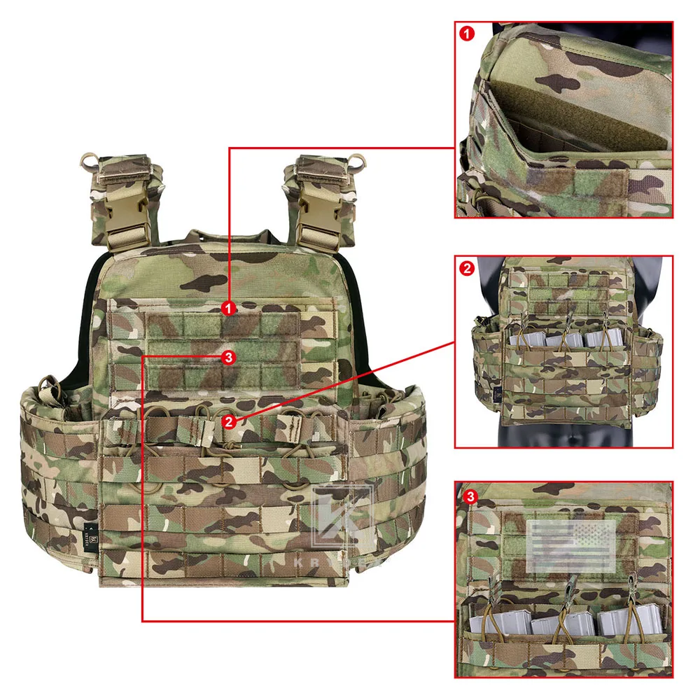 KRYDEX Tactical  Vest MOLLE Plate Carrier Heavy Duty Body Armor Airsoft Army Paintball Combat Protective Camo Vest Accessory