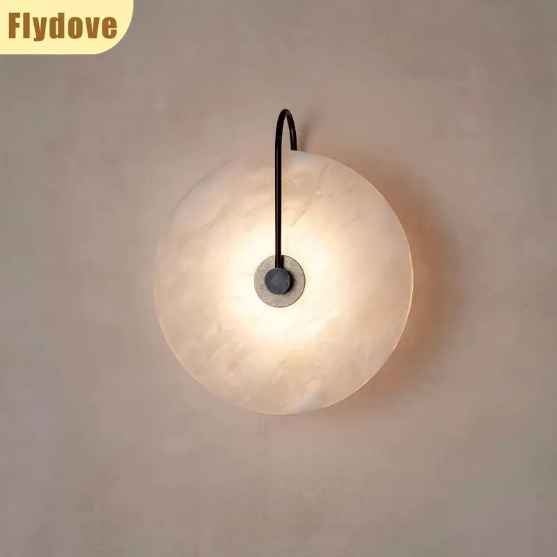 

Nordic Minimalist Circular Marble Wall Lamp Tea Restaurant Living Room Bedroom Bedside Furniture Lighting Fixture Decoration