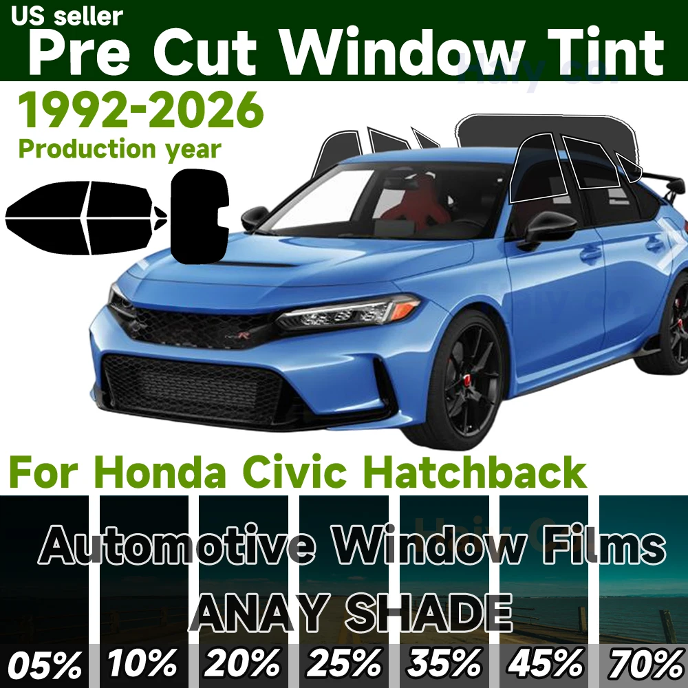 Precut Window Tint Sun Blocking Protection Privacy Anti Shatter Glass 2 Ply Film Tint Shade Kit for Honda Civic Hatch 1992-2026