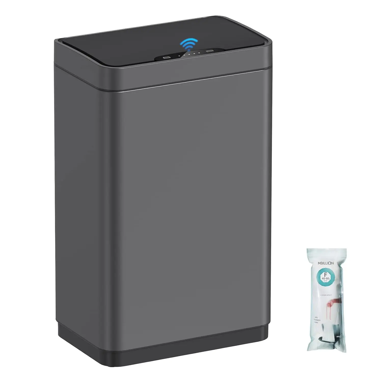 15 Gallon Touchless Motion Sensor Trash Can | Rectangular grey smart garbage can with lid, automatic touchless design