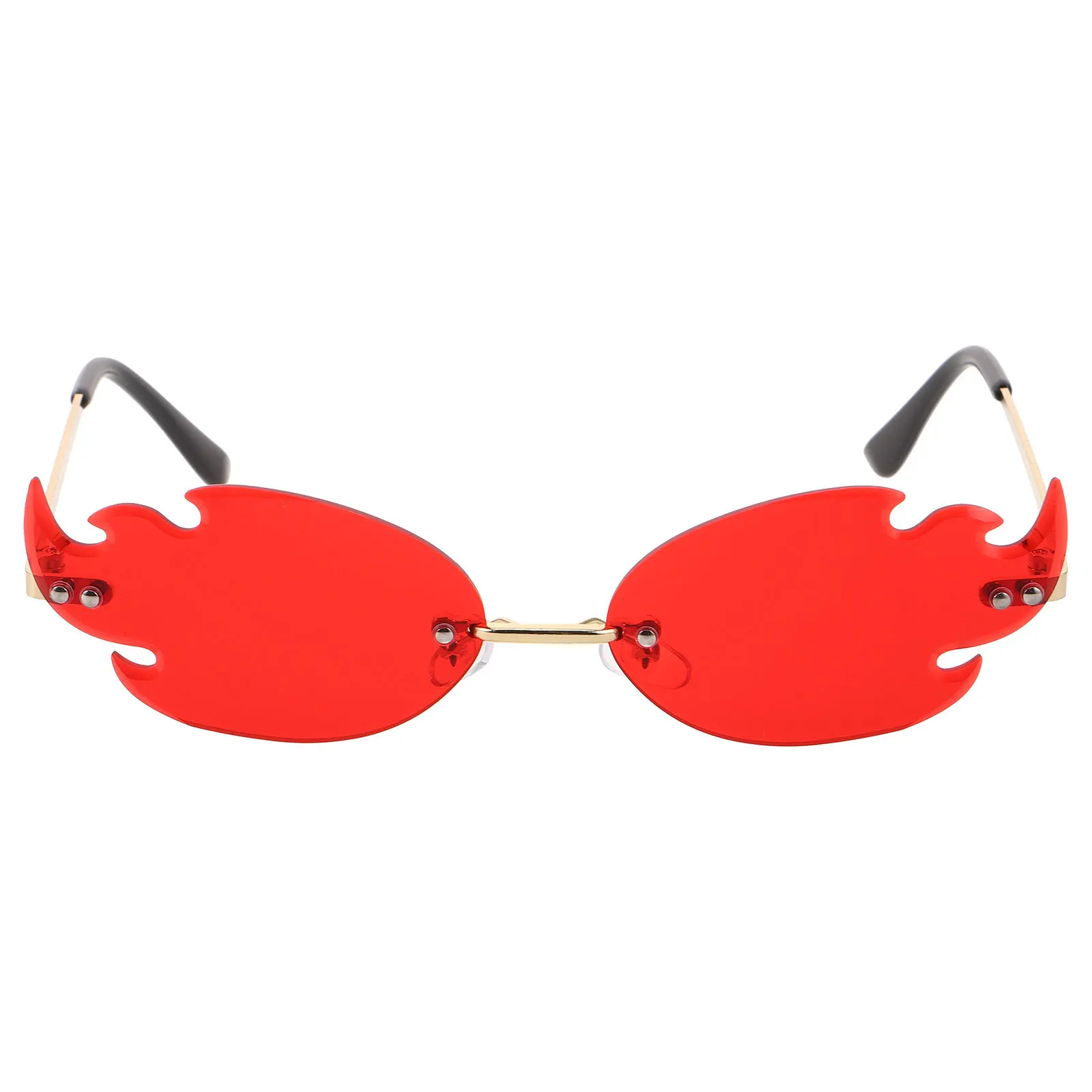 

1Pair Rimless Flame Party Sunglasses Gold Frame Red Fire Shape Eyewear Halloween Costume Photoshoot Accessories