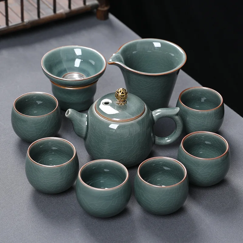 

Geyao Kung Fu Tea Set for Home Use, Light Luxury High-End Tea Brewing Artifact, Ceramic Chinese Tea Pot, Tea Tray, and Tea Cups