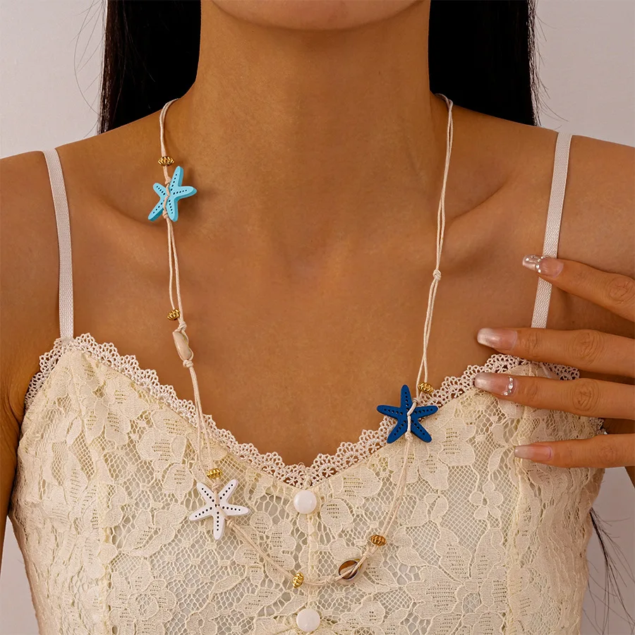 Verão concha estrela do mar grânulo colar artesanal corda longo colar cintura corrente vários estilos diy jóias para férias