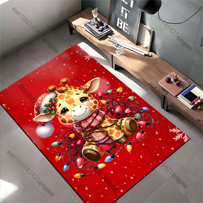 Cute festive giraffe celebrating Christmas carpet Yoga living room room decor children's crawling mat doormat area rug
