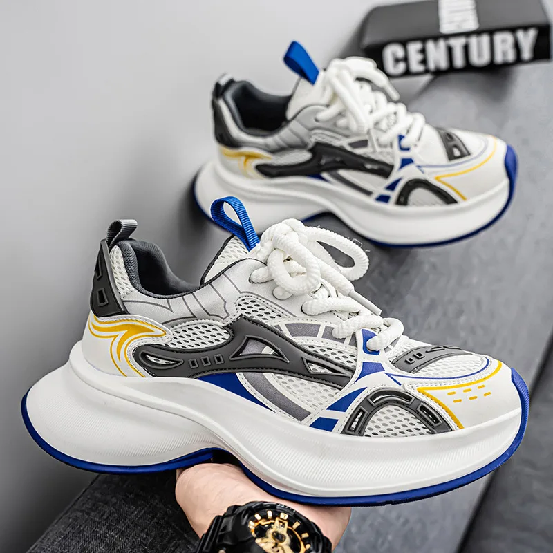 2025 New Trend Fashionable Casual Sports Versatile Breathable Soft Sole Thick Sole Wholesale Men's Shoes Trend Mesh Sneakers