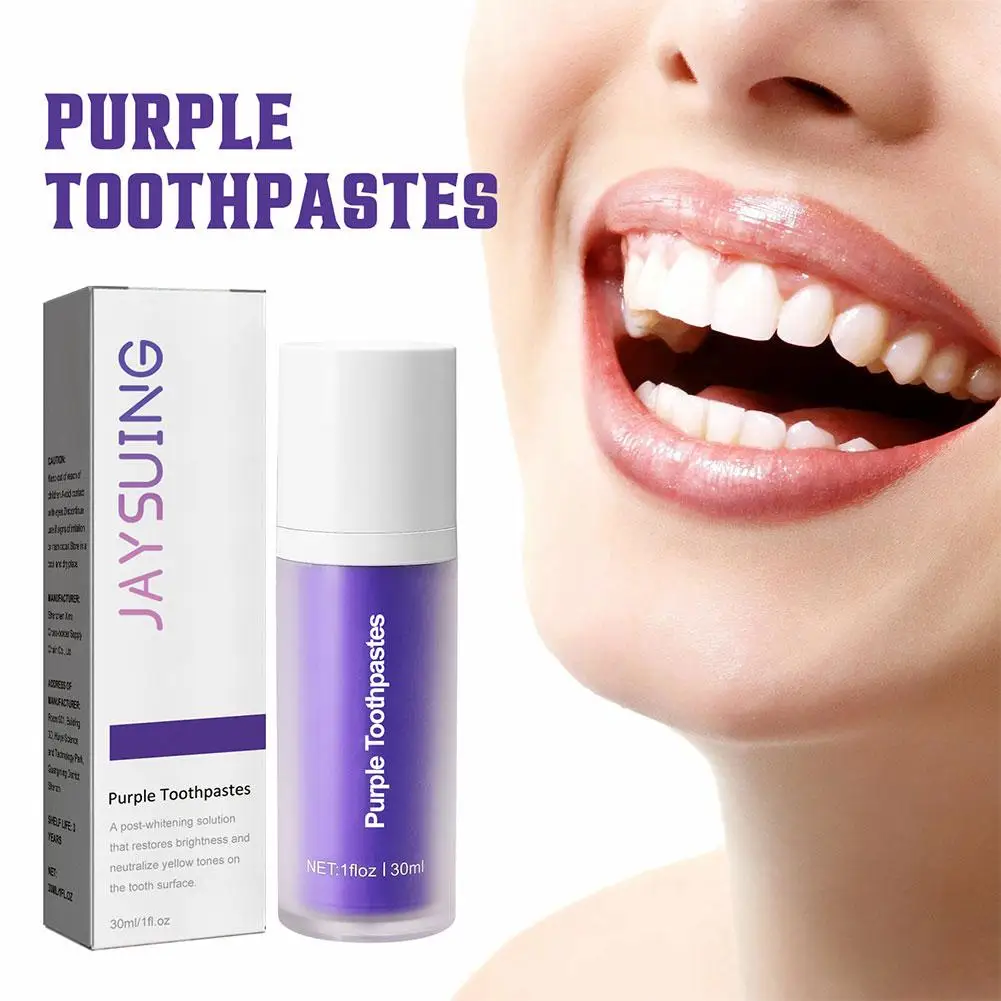 Pasta de dientes púrpura para blanquear los dientes, eliminación de manchas dentales, Corrector de color, limpia de forma efectiva el brillo de la