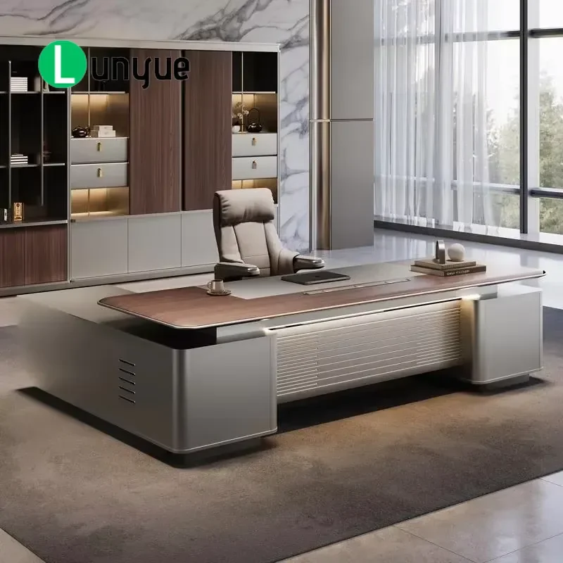Modern Luxury L-Shaped Executive Desk E0 Eco-Friendly Wood Business CEO Office Table for Boss Manager Home Workspace