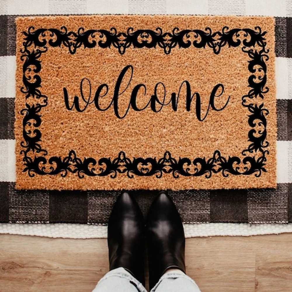 

Custom Coir Doormat Floral Whimsical Print Non Slip Entrance Mat Indoor Outdoor Ornate Welcome Print Home Decor Welcome Mat