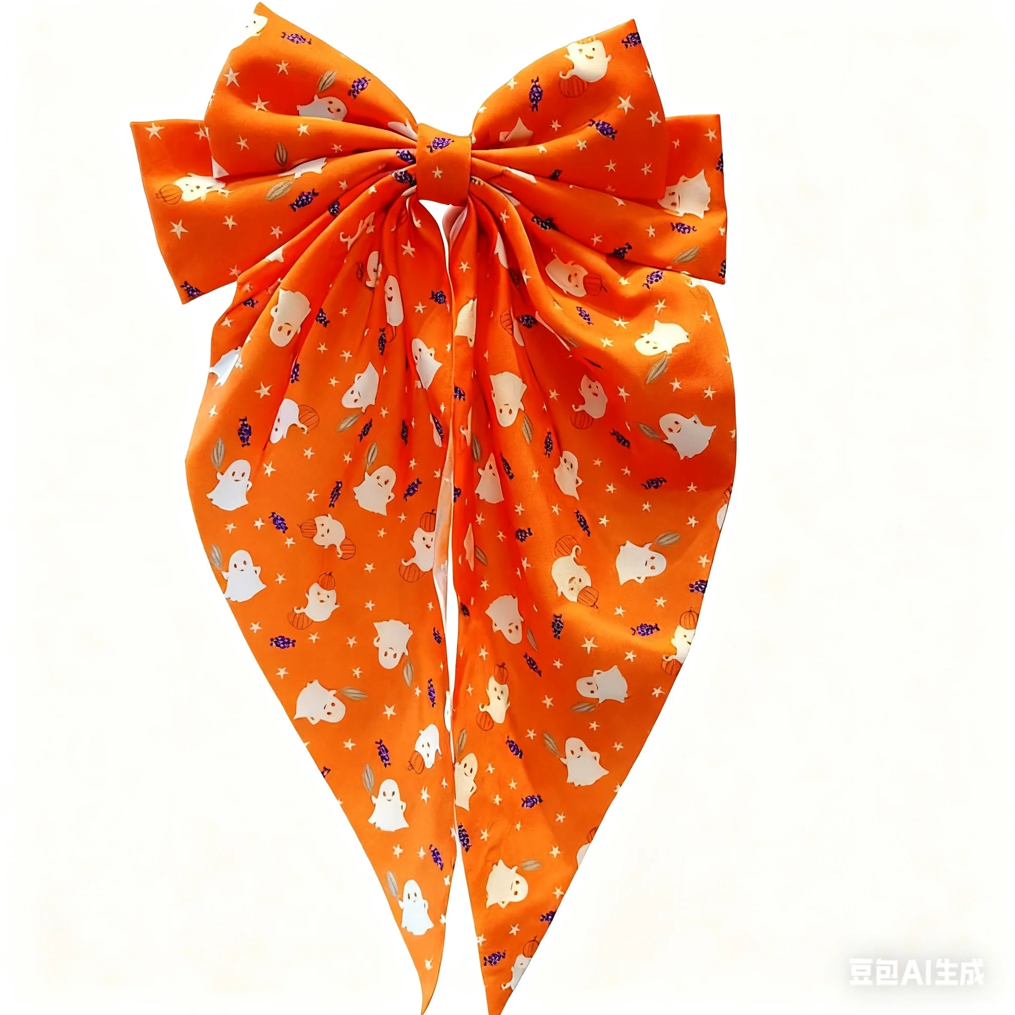 Halloween Themed Bow Hair Accessory With Pumpkin And Ghost Print For Women