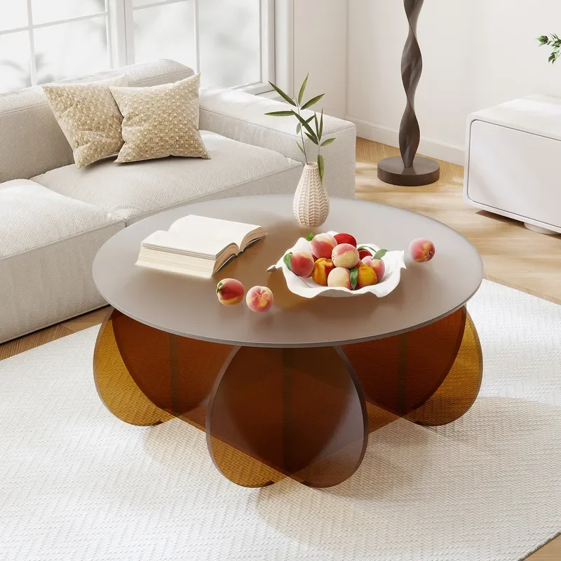 Modern Italian Round Glass Coffee Table for Living Room Small Apartment Light Luxury Simple Design Household Furniture Side