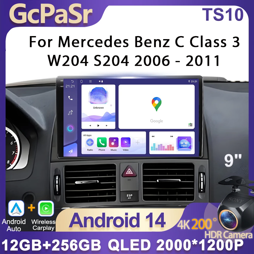 

For Mercedes Benz C Class 3 W204 S204 2006 - 2011 Android 14 Carplay Auto Car Radio Multimedia Video Player Navigation GPS DSP