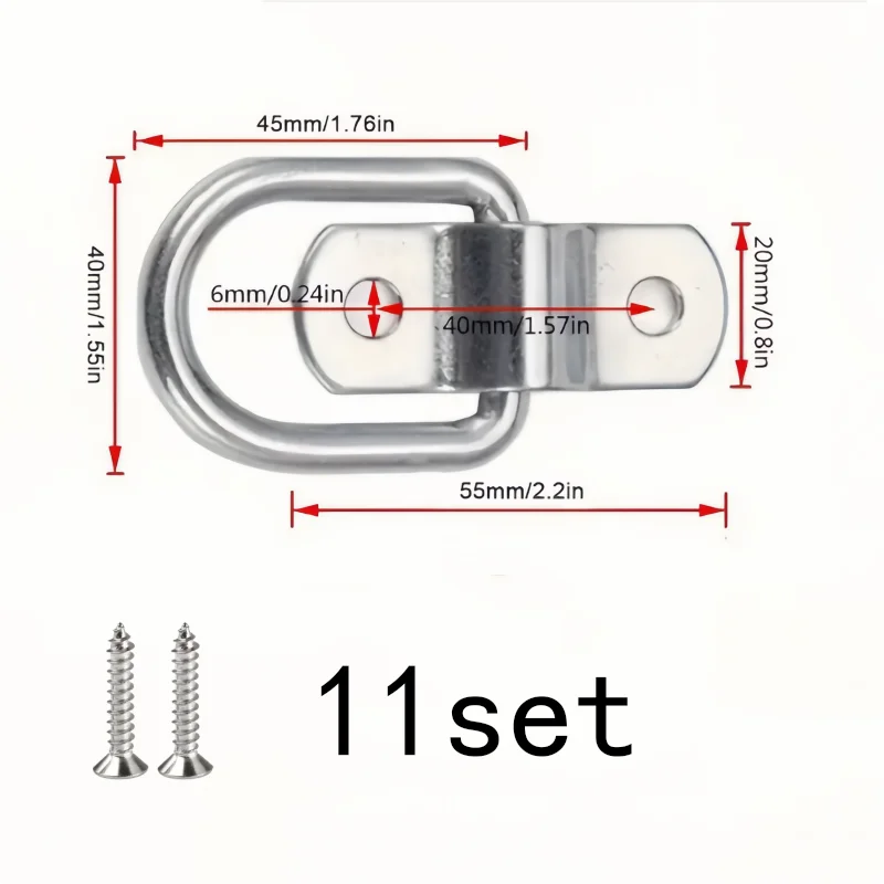 11 D-Rings + 22 Screws Thickened D-Ring Tie Downs, Anti-Corrosion for Truck, RV, Trailer Cargo Binding