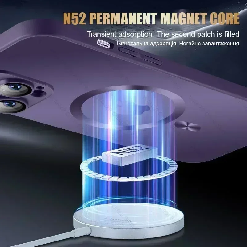 맥세이프 마그네틱 케이스, 아이폰 15, 13, 12, 11, 14 프로 맥스, 14, 15 플러스, 무선 충전 커버, 실리콘 폰 케이스, 럭셔리 매트