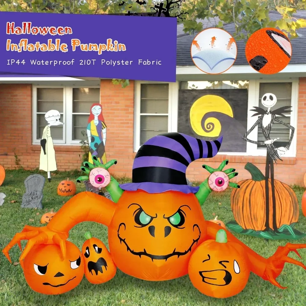 8FT Halloween Inflatables Decorations, Pumpkin Decorations with LED Lights,  Jack-o-Lantern for Indoor Outdoor Halloween Party