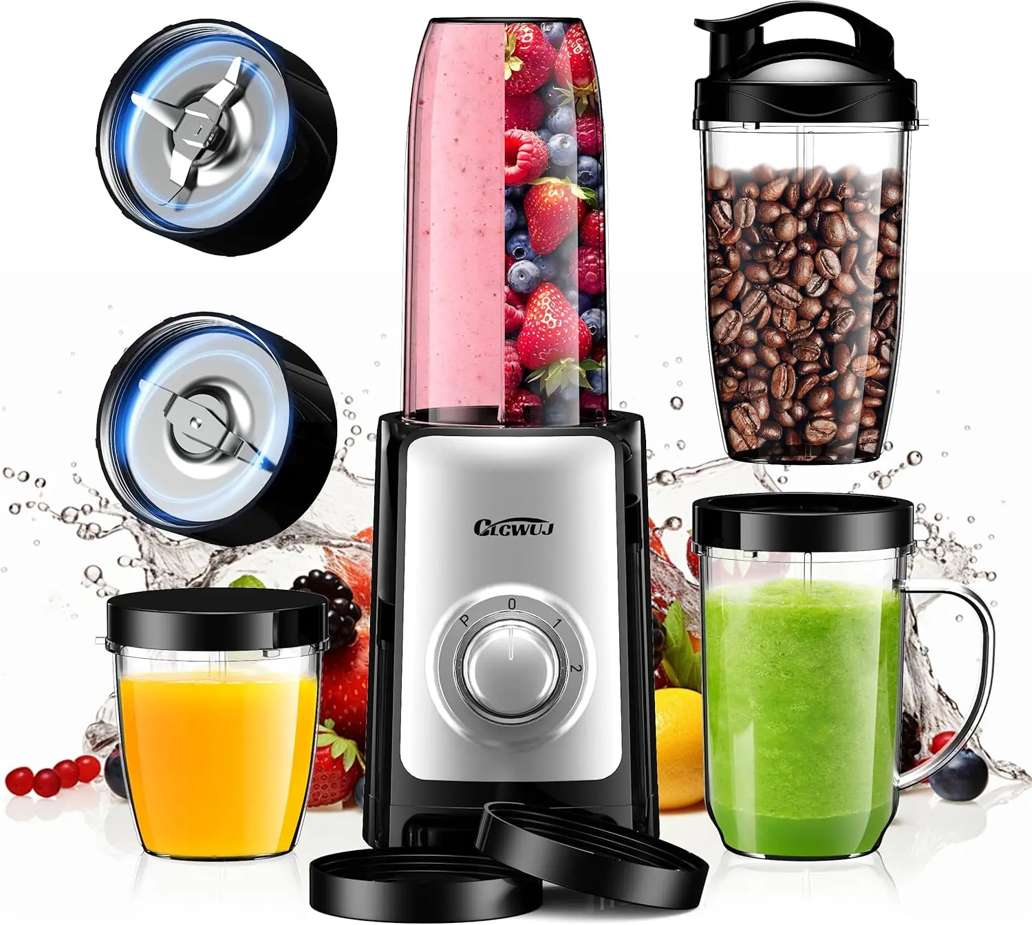 

Personal Smoothie Blender with 10oz/17oz x2/23oz Cups, Portable Countertop Blender Combo for Shakes and Smoothies, Black